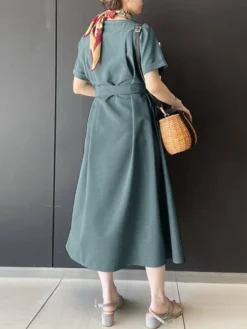 Solid Short Sleeve Crew Neck Dress With Belt For Women -Zanzea Shop 60ca08fc 4463 4ddc 9f3c cf2d5c42a372
