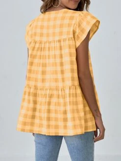 Women Check Print Ruffle Sleeve V-neck A-line Blouse 16 Women Check Print Ruffle Sleeve V-neck A-line Blouse -Zanzea Shop 60e45df2 5b36 4ba9 a6aa 66de008987b4