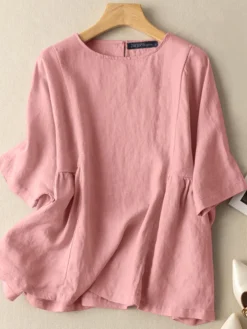 Solid Keyhole Back Loose Half Sleeve Crew Neck Blouse -Zanzea Shop 60f3f4f7 4dd1 4540 b747 96769eb16dab