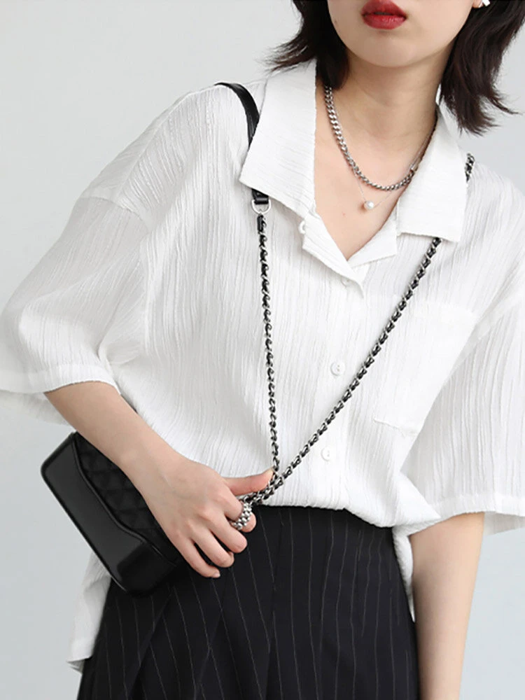 Solid Textured Half Sleeve Button Front Lapel Shirt 4 Solid Textured Half Sleeve Button Front Lapel Shirt - Image 4