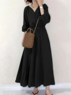 Solid Button Elastic Waist V Neck Casual Maxi Dress 10 Solid Button Elastic Waist V Neck Casual Maxi Dress -Zanzea Shop 6152e7bc 8b5b 4fee b63e c98b4e3e8842