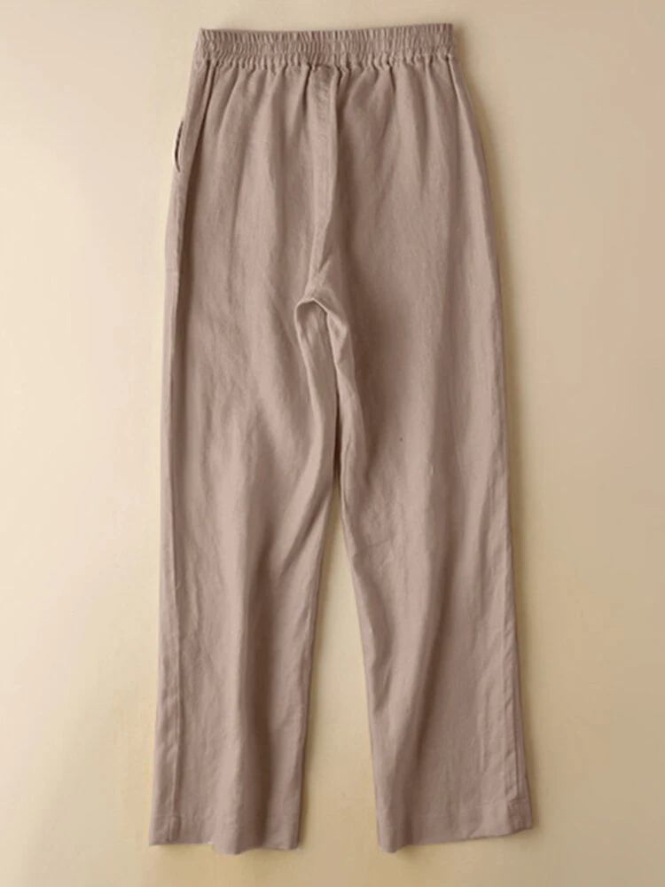 Solid Drawstring Waist Pocket Straight Leg Casual Pants 4 Solid Drawstring Waist Pocket Straight Leg Casual Pants - Image 4