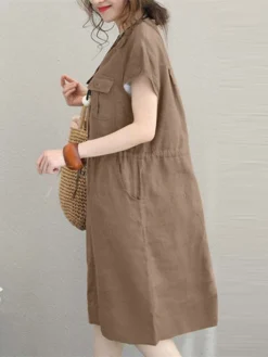 Solid Short Sleeve Pocket Drawstring Button Dress 20 Solid Short Sleeve Pocket Drawstring Button Dress -Zanzea Shop 61602c77 c686 4a9d bda4 8e424ff7f3b0