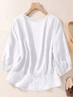 Women Solid Square Collar Cotton Casual 3/4 Sleeve Blouse -Zanzea Shop 617fa2d1 d9cc 420b 8d48 164dab4181ae