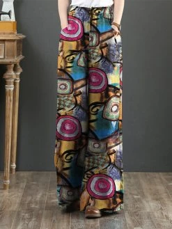 Abstract Pattern Pocket Drawstring Elastic Waist Loose Pants -Zanzea Shop 61c4e32f 2402 443c aeec 4402080872ea