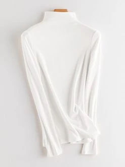 Solid Half-collar Long Sleeve T-shirt For Women