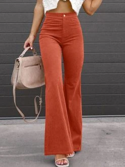 Corduroy Solid Pocket High Waist Bootcut Pants -Zanzea Shop 61cb6353 33c8 4de1 b278 082621973485