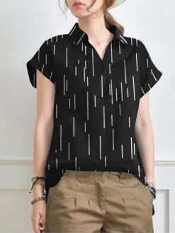 Stripe Print Short Sleeve Lapel Blouse For Women -Zanzea Shop 622ff7c4 7674 46a2 a87a b890c3a2ebcc