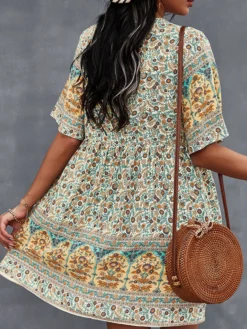 Bohemian Floral Print Pocket Button V-neck Short Sleeve Dress -Zanzea Shop 624483a3 0e81 4ffe 91cb 8634c55956cc