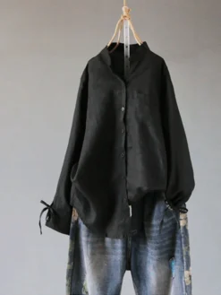 Solid Color Stand Collar Long Sleeve Knot Plus Size Shirt -Zanzea Shop 625fded5 ba27 4968 8a7e 1a4774be1574