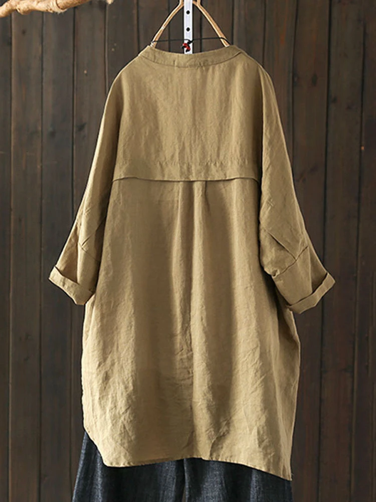 Vintage Solid Color High Low Plus Size Long Shirt 2 Vintage Solid Color High Low Plus Size Long Shirt - Image 2