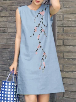 Women Floral Embroidered Crew Neck Cotton Sleeveless Dress 8 Women Floral Embroidered Crew Neck Cotton Sleeveless Dress -Zanzea Shop 632df973 2dcd 4a69 9436 97073a3538ca