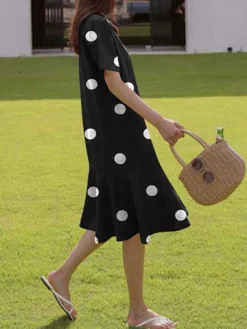 Dot Print Ruffle Hem Short Sleeve Crew Neck A-line Dress -Zanzea Shop 6356de1c ceac 4abc bd18 f917cf58a33e