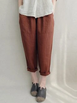 Plain Elastic Waist Pocket Casual Cotton Linen Pants -Zanzea Shop 638a62e6 1e5c 415d afba 2b8d9132c1d4