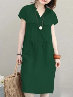 Solid Short Sleeve Pocket Drawstring Button Dress 17 Solid Short Sleeve Pocket Drawstring Button Dress -Zanzea Shop 638fcdf3 2631 4184 a63f 367ffcefb083