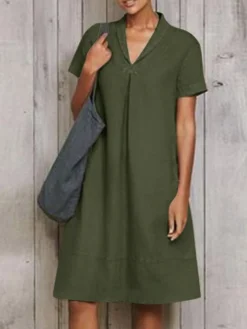 Women Solid Pleated Lapel Cotton Short Sleeve Dress 14 Women Solid Pleated Lapel Cotton Short Sleeve Dress -Zanzea Shop 63ba1fbf 7884 41bc 893c 412164a89969