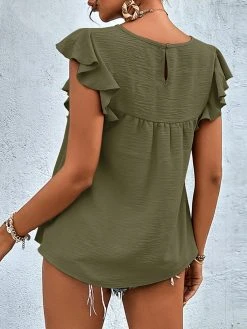 Women Solid Texture Crew Neck Ruffle Sleeveless Blouse -Zanzea Shop 63ce7f89 c2ab 409a 9e88 6cc440113ef4