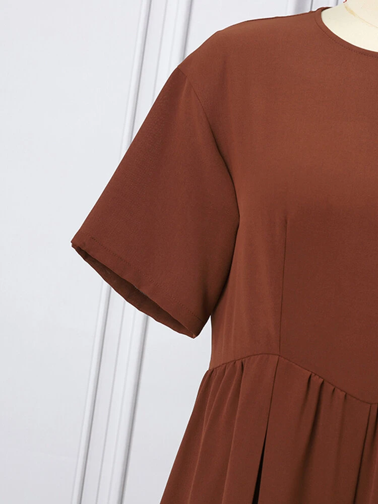 Women Solid Pleated Short Sleeve Wide Leg Jumpsuit 7 Women Solid Pleated Short Sleeve Wide Leg Jumpsuit - Image 7