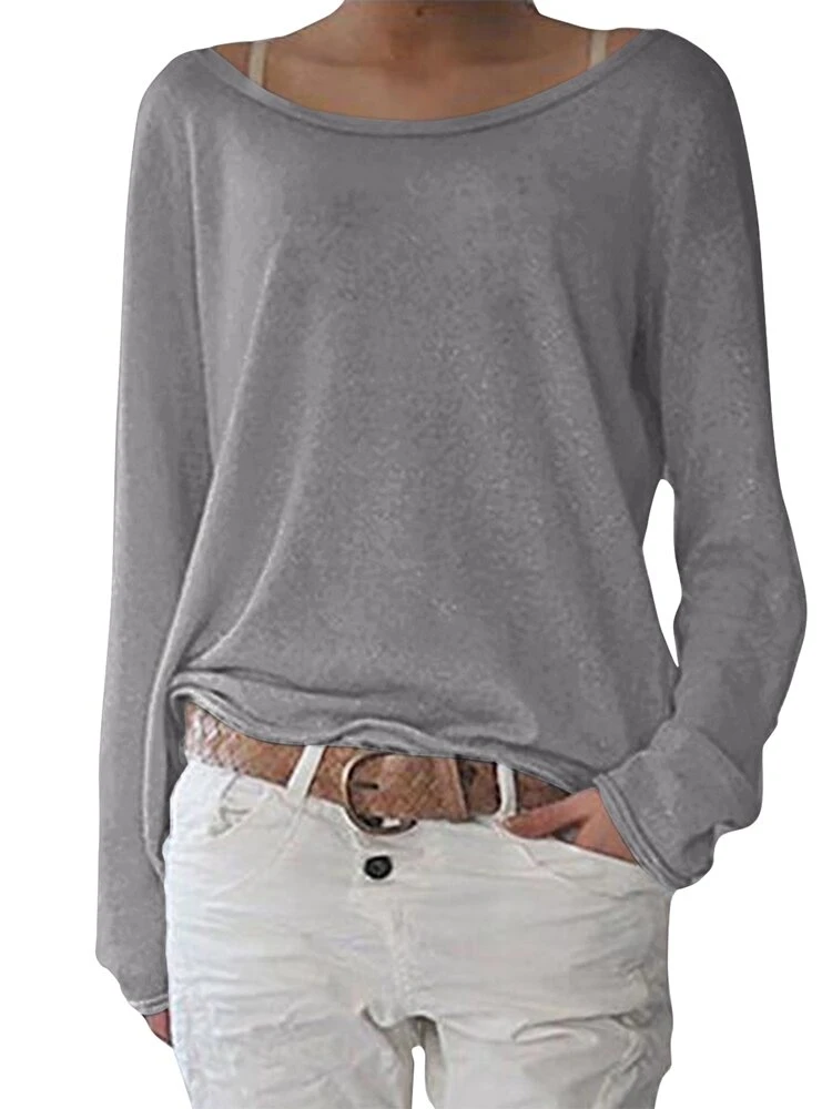 Casual Cotton Blend Long Sleeve Round Neck Women Blouse 2 Casual Cotton Blend Long Sleeve Round Neck Women Blouse - Image 2