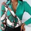 Chain Print Long Sleeve Lapel Button Down Shirt Women