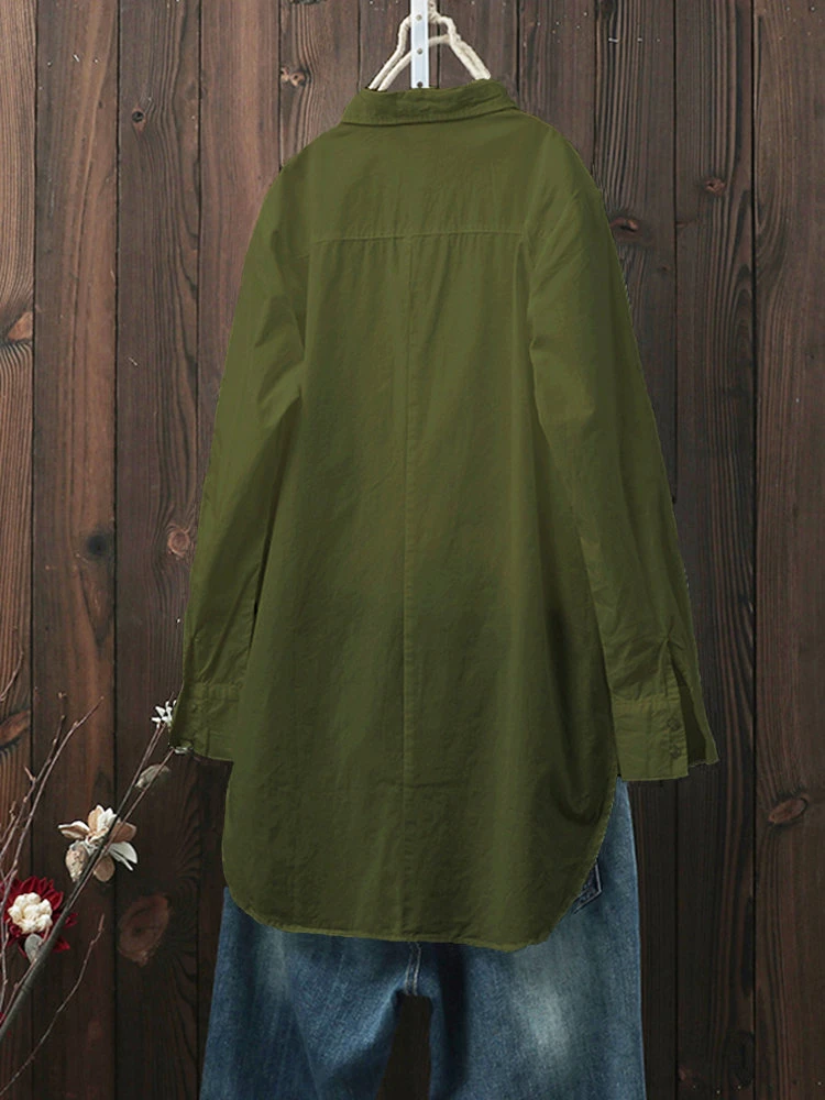 Women Solid Color Loose Casual Long Sleeve Shirts 4 Women Solid Color Loose Casual Long Sleeve Shirts - Image 4