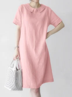 Women Solid Peter Pan Collar Short Sleeve Dress -Zanzea Shop 6557fc9a ae92 4983 bdbf 52fe437e5177
