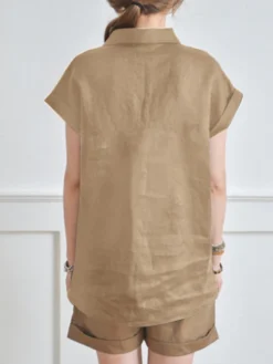 Solid V Neck Roll Short Sleeve Casual Cotton Blouse -Zanzea Shop 6558f39e ac27 44f9 a8b6 9a31d9731348