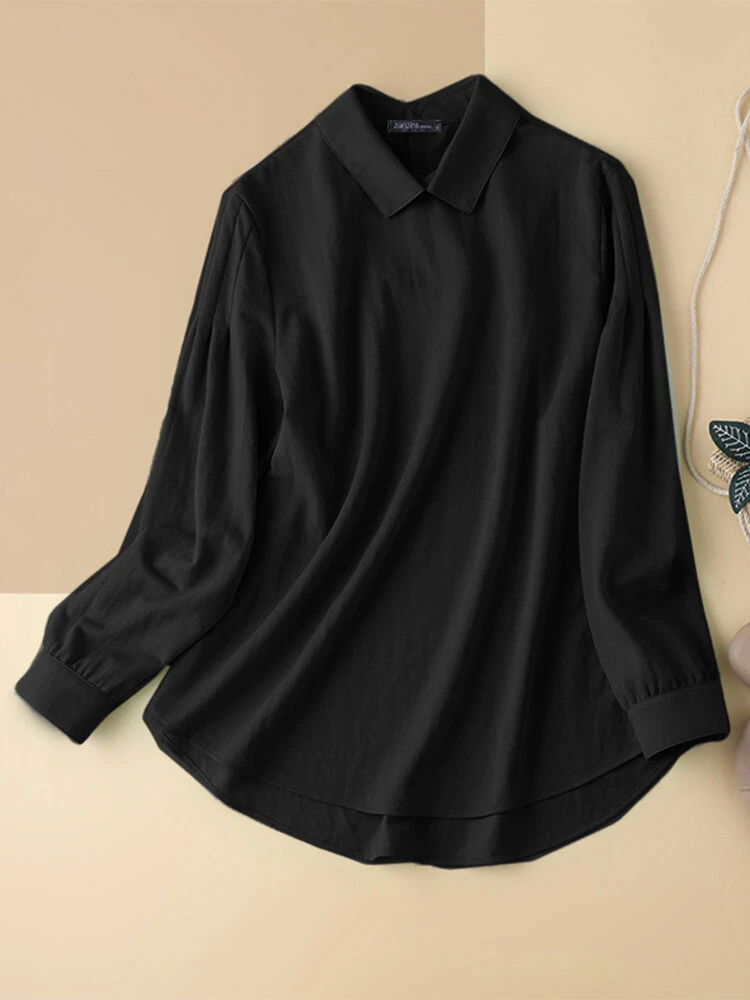 Solid Long Sleeve Lapel Blouse For Women 2 Solid Long Sleeve Lapel Blouse For Women - Image 2