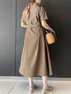 Solid Short Sleeve Crew Neck Dress With Belt For Women -Zanzea Shop 6584d151 de1b 491c aefb 34fcb78ab55a