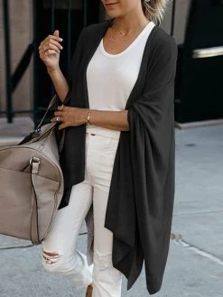 Solid Dolman Sleeve Open Front Casual Kimono -Zanzea Shop 65c0468e 3b2e 4b7d 8032 29198620a6db