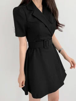 Solid Lapel Short Sleeve A-line Dress For Women -Zanzea Shop 65c0b09d 0dc8 4c0c b11c 1a8bd3883edb