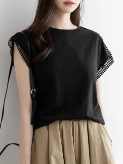 Solid Lace Trim Stitch Crew Neck Short Sleeve T-shirt -Zanzea Shop 65f0f5ce 8eaf 4783 b726 cc380fe833db