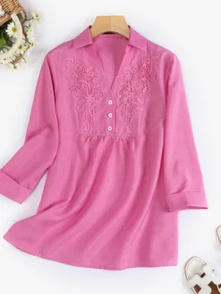 Women Floral Embroidered Notched Neck 3/4 Sleeve Blouse 12 Women Floral Embroidered Notched Neck 3/4 Sleeve Blouse -Zanzea Shop 65f16599 98d4 442b 9745 8c4f920ba240