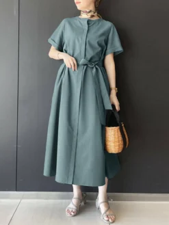 Solid Short Sleeve Crew Neck Dress With Belt For Women -Zanzea Shop 65fa3d90 942f 4577 9c9b ce5f2c7ec879