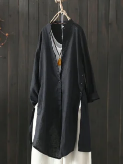 Vintage Irregular Button Split Solid Plus Size Long Shirt -Zanzea Shop 660aaf98 d69f 403e bd4a 29a5f284f437