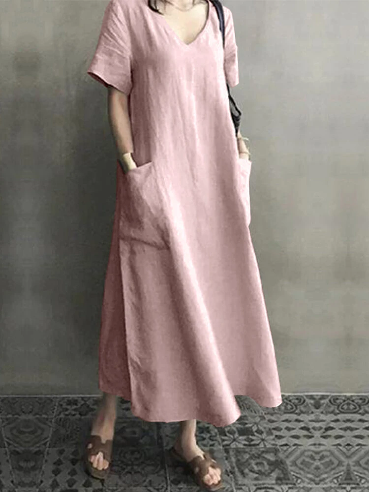 Vintage Short Sleeve V Neck Pockets Dress 8 Vintage Short Sleeve V Neck Pockets Dress - Image 8