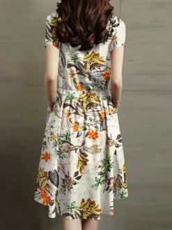 Flower Print Pocket Drawstring Waist Short Sleeve Midi Dress -Zanzea Shop 661f9eca fb4e 4248 ba78 b4169e8745fa