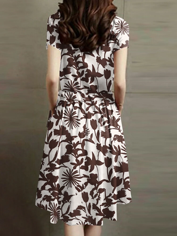Flower Print Drawstring Pocket Short Sleeve Midi Dress 4 Flower Print Drawstring Pocket Short Sleeve Midi Dress - Image 4