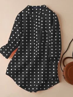 Dot Print Pocket Button Half Placket 3/4 Sleeve Blouse -Zanzea Shop 66768dca 6cd8 470e 9809 e9127750bea4