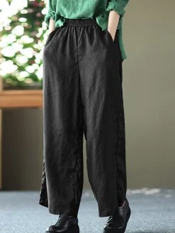 Solid Wide Leg Pocket Elastic Waist Cotton Pants -Zanzea Shop 6677d01d 0aea 43a0 b92a bd8eb6347853