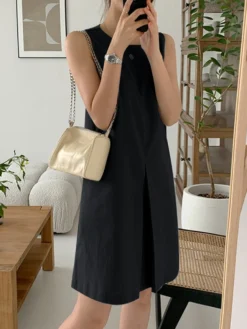 Solid Crew Neck Sleeveless Pocket Keyhole Back Dress -Zanzea Shop 6688b34b dd1b 40d3 89c3 3e7783c2b8d6