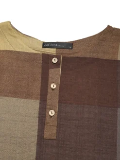 Plaid Print O-neck Short Sleeve Button Plus Size Dress For Women 8 Plaid Print O-neck Short Sleeve Button Plus Size Dress For Women -Zanzea Shop 66ade170 124c 446b bf82 2b1c2dd1d39e