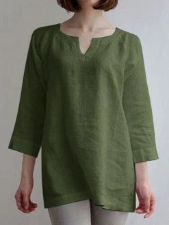 Solid Casual Notch Neck 3/4 Sleeve Blouse -Zanzea Shop 66c6bacd e7f5 4e2a 8cc3 0c2c512f9eee