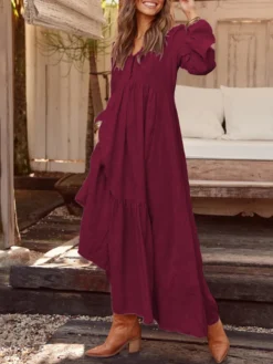 Casual Solid Color Button V-neck Plus Size Dress With Pockets -Zanzea Shop 66d10ecd 2d4c 4187 b5b6 f4598ece95d1