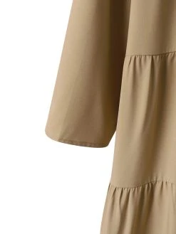 Solid V-neck Tiered Long Sleeve Casual Maxi Dress -Zanzea Shop 66e4a318 f4f1 412c 9451 c81541231c2f