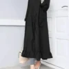 Women Ethnic Solid Color Button Ruffled Hem Pocket Casual Dress