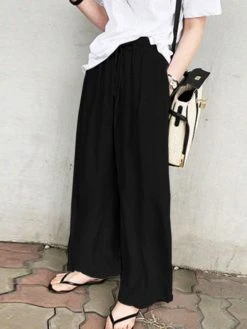 Solid Pocket Drawstring Elastic Waist Wide Leg Pants 23 Solid Pocket Drawstring Elastic Waist Wide Leg Pants -Zanzea Shop 672d6113 061b 4aac 99cb 0da00474e829