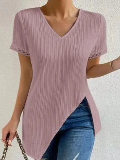 Women Plain Texture V-Neck Irregular Hem Hollow Sleeve T-Shirt 10 Women Plain Texture V-Neck Irregular Hem Hollow Sleeve T-Shirt -Zanzea Shop 674ac411 dc88 495f 8311 079a4ad8fdef