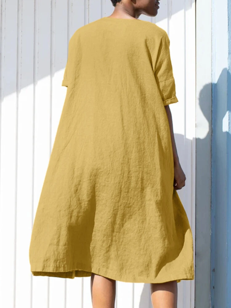 Solid Loose Crew Neck Short Sleeve Casual Dress With Belt 8 Solid Loose Crew Neck Short Sleeve Casual Dress With Belt - Image 8