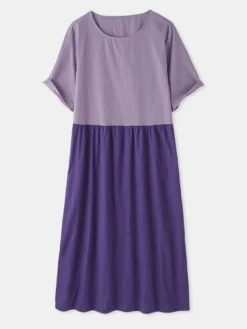 Solid Patchwork Short Sleeve Plus Size Casual Dress -Zanzea Shop 67d3e3f0 0da1 4cb4 adb6 cb1b72b6b023